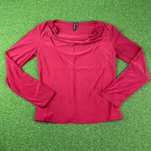 Susan Lawrence Red Cowl Neck Long Sleeve Top Made USA Womens M Vintage Y2K Vtg